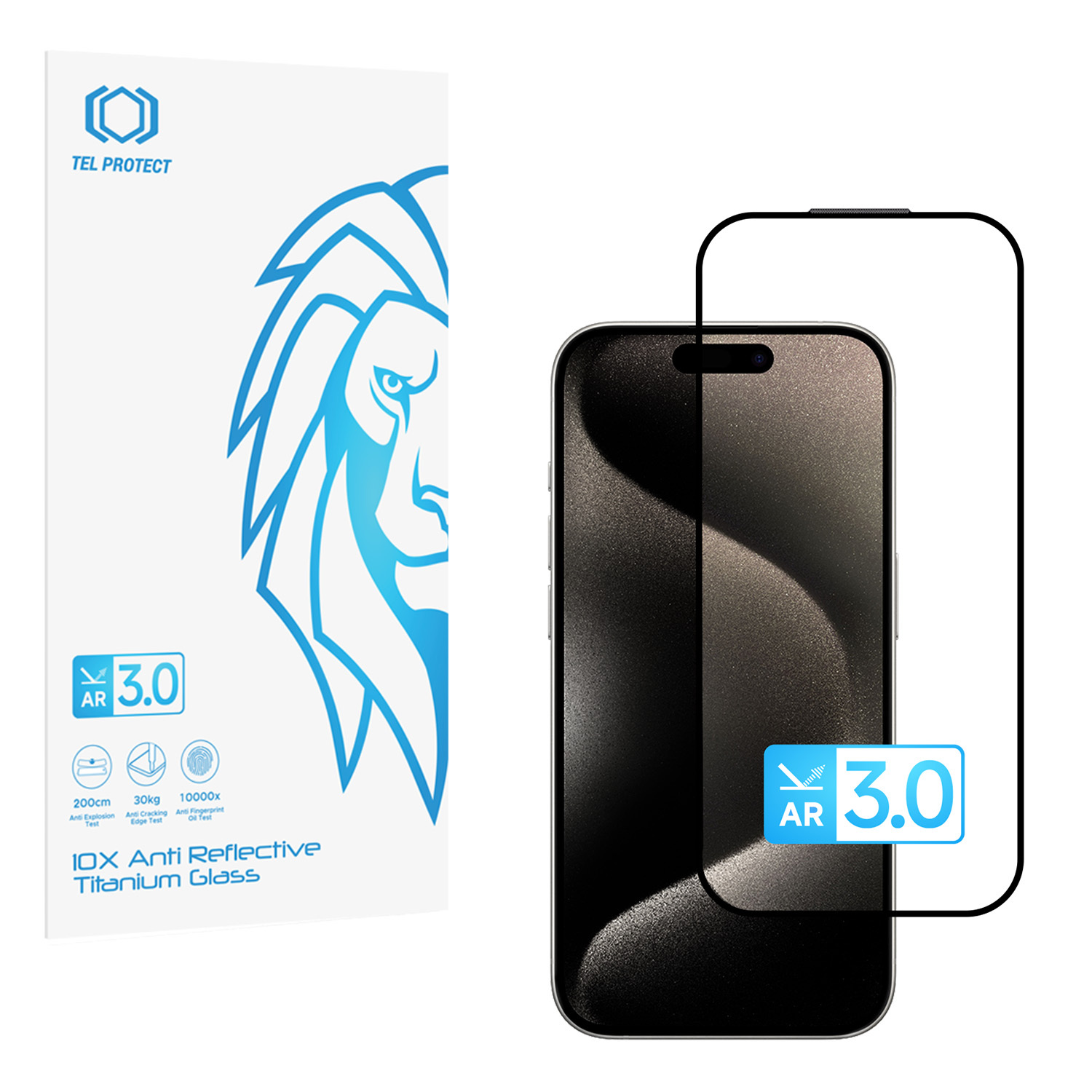 Grūdintas stiklas Tel Protect 10X AR 3.0 AntiReflective Titanium skirtas Iphone 15 Pro (vokas)