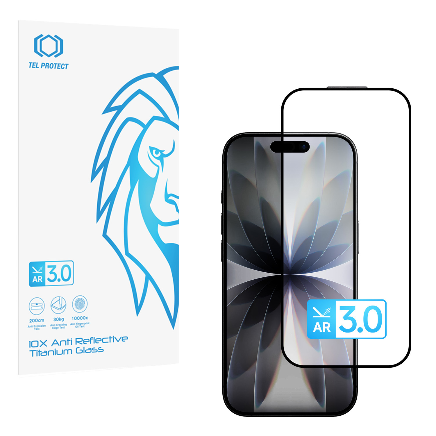 Grūdintas stiklas Tel Protect 10X AR 3.0 AntiReflective Titanium skirtas Iphone 16 Pro/17 (vokas)