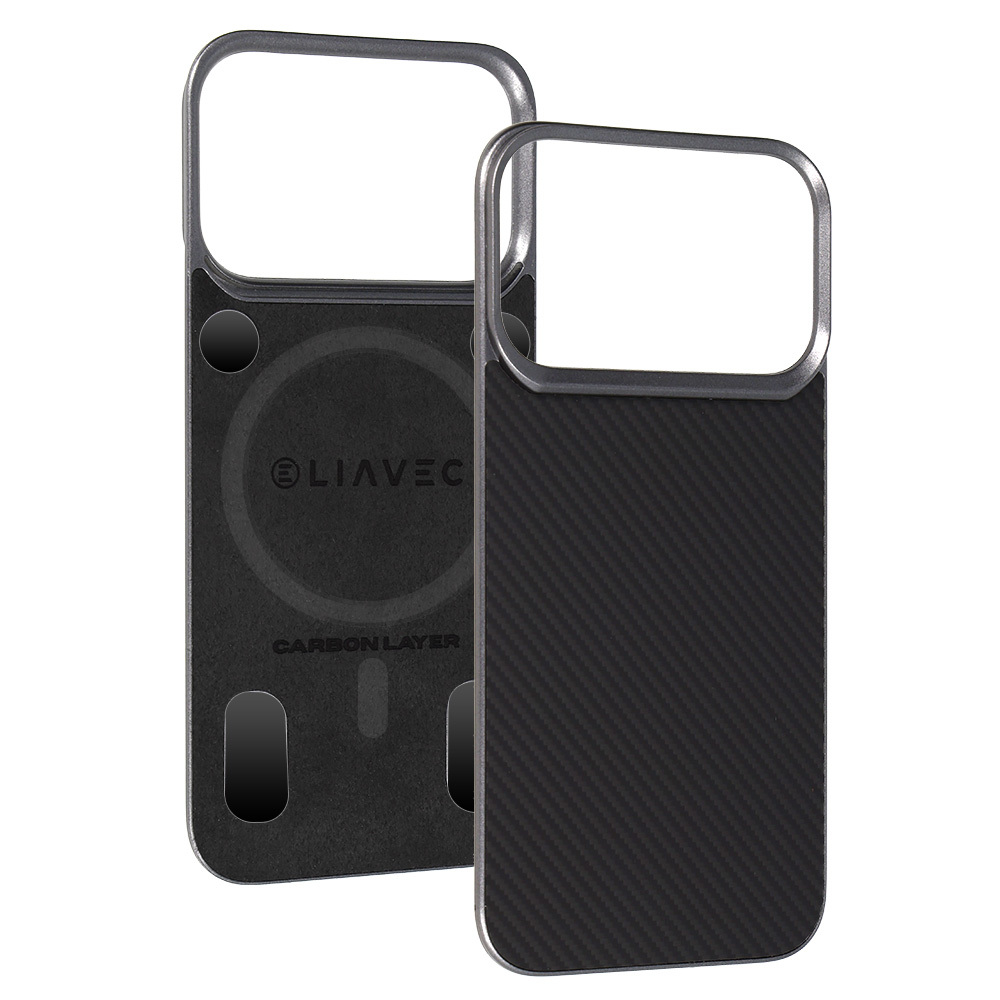 Liavec Carbon Layer Magsafe Aramid Fiber dėklas skirtas Iphone 17 Pro juodas