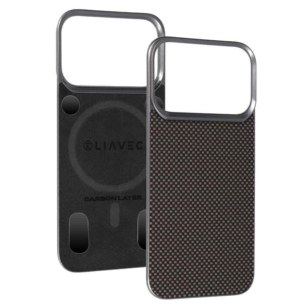 Liavec Carbon Layer Magsafe Aramid Fiber dėklas skirtas Iphone 17 Pro Max auksinis