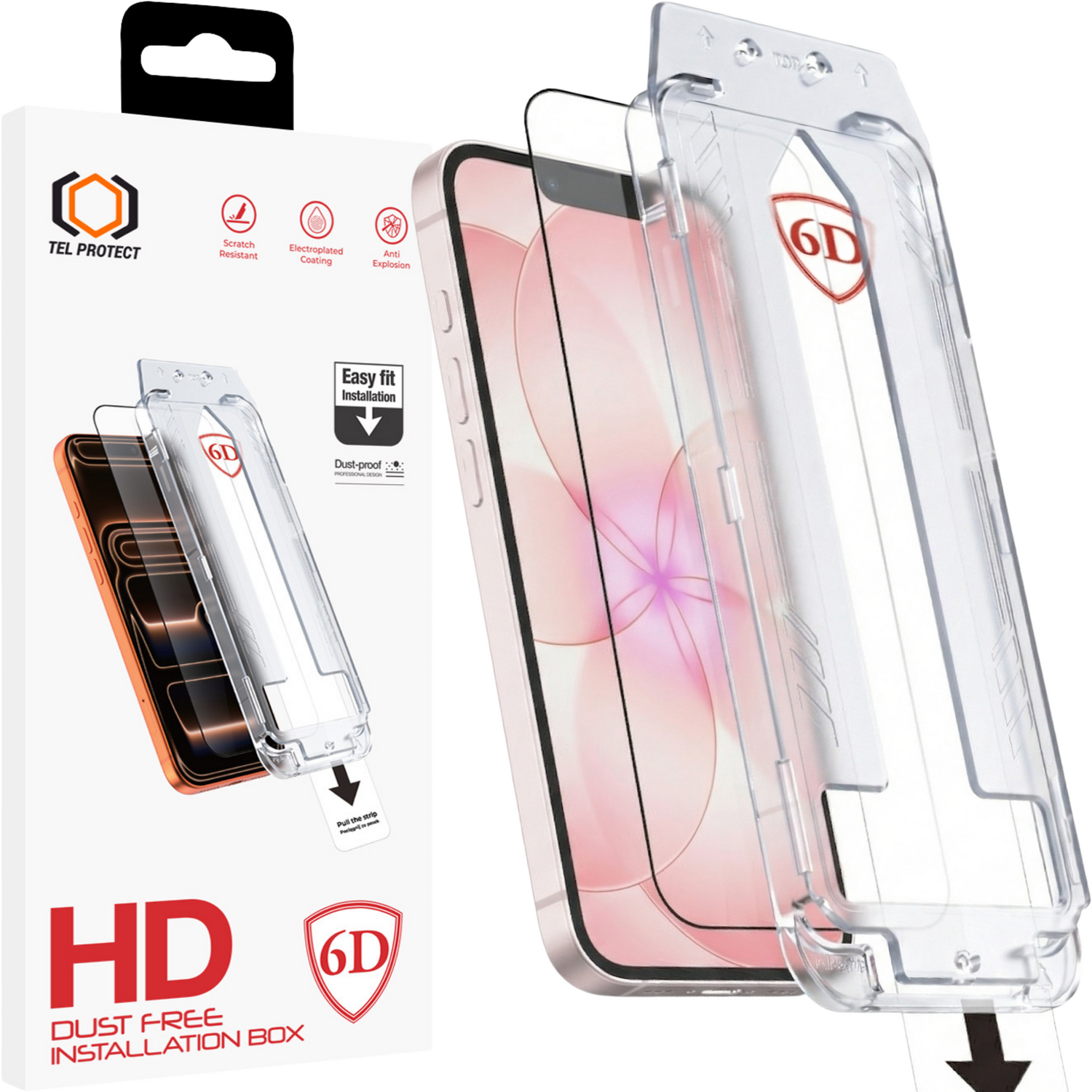 Tel Protect Dust-Free Easy Fit Full Glue 6D grūdintas stiklas skirtas Iphone 13/13 Pro/16E/17E juodas