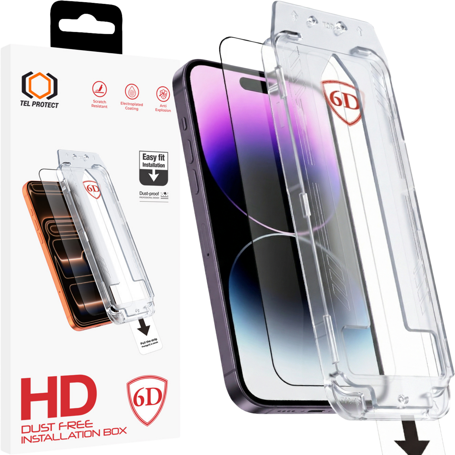Tel Protect Dust-Free Easy Fit Full Glue 6D grūdintas stiklas skirtas Iphone 14 Pro juodas