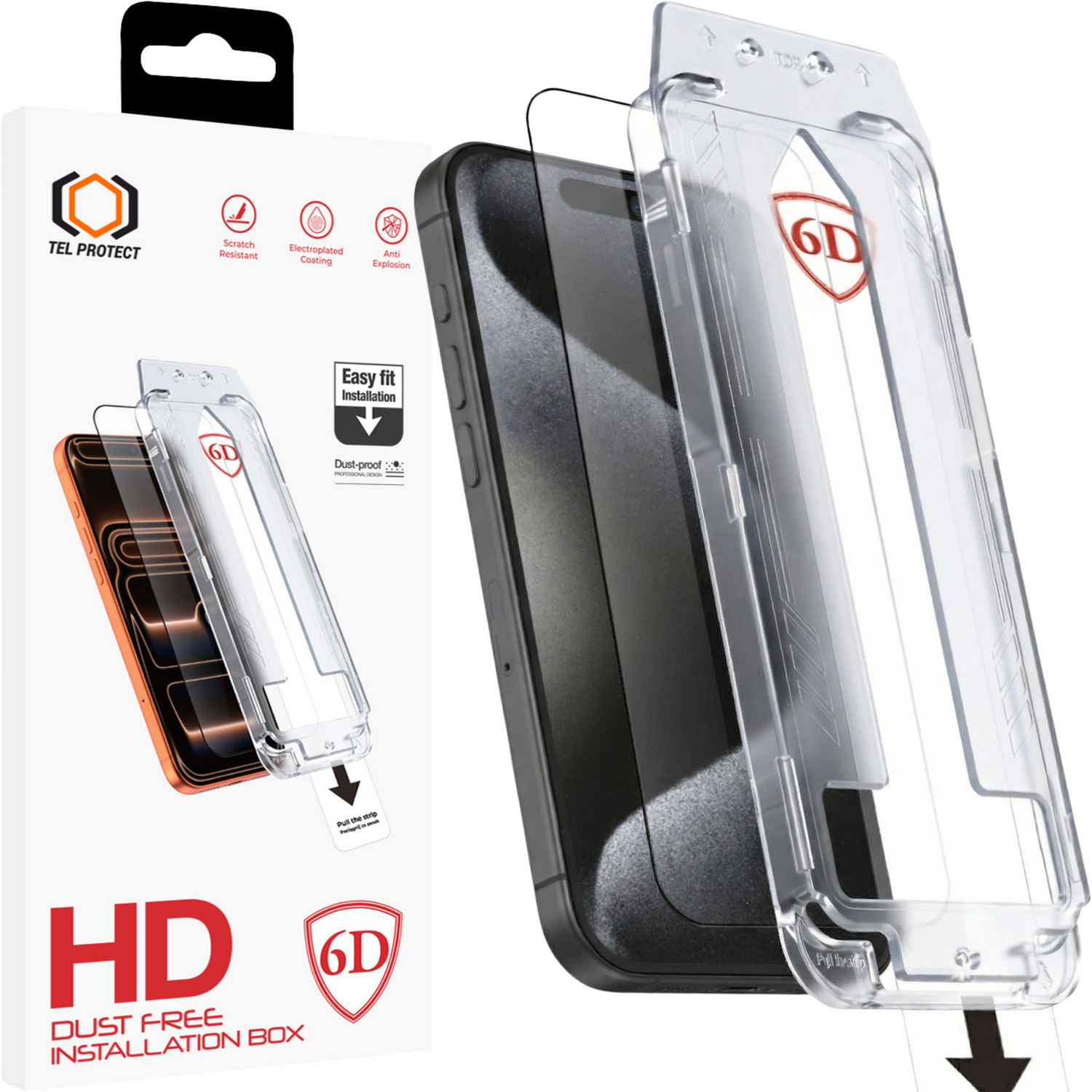 Tel Protect Dust-Free Easy Fit Full Glue 6D grūdintas stiklas skirtas Iphone 15 Pro juodas