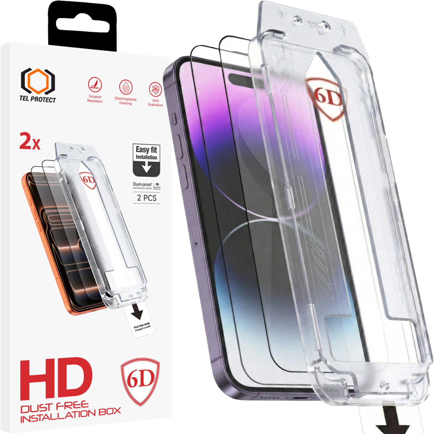 Tel Protect Dust-Free Easy Fit Full Glue 6D grūdintas stiklas skirtas Iphone 14 juodas - 2 vnt.