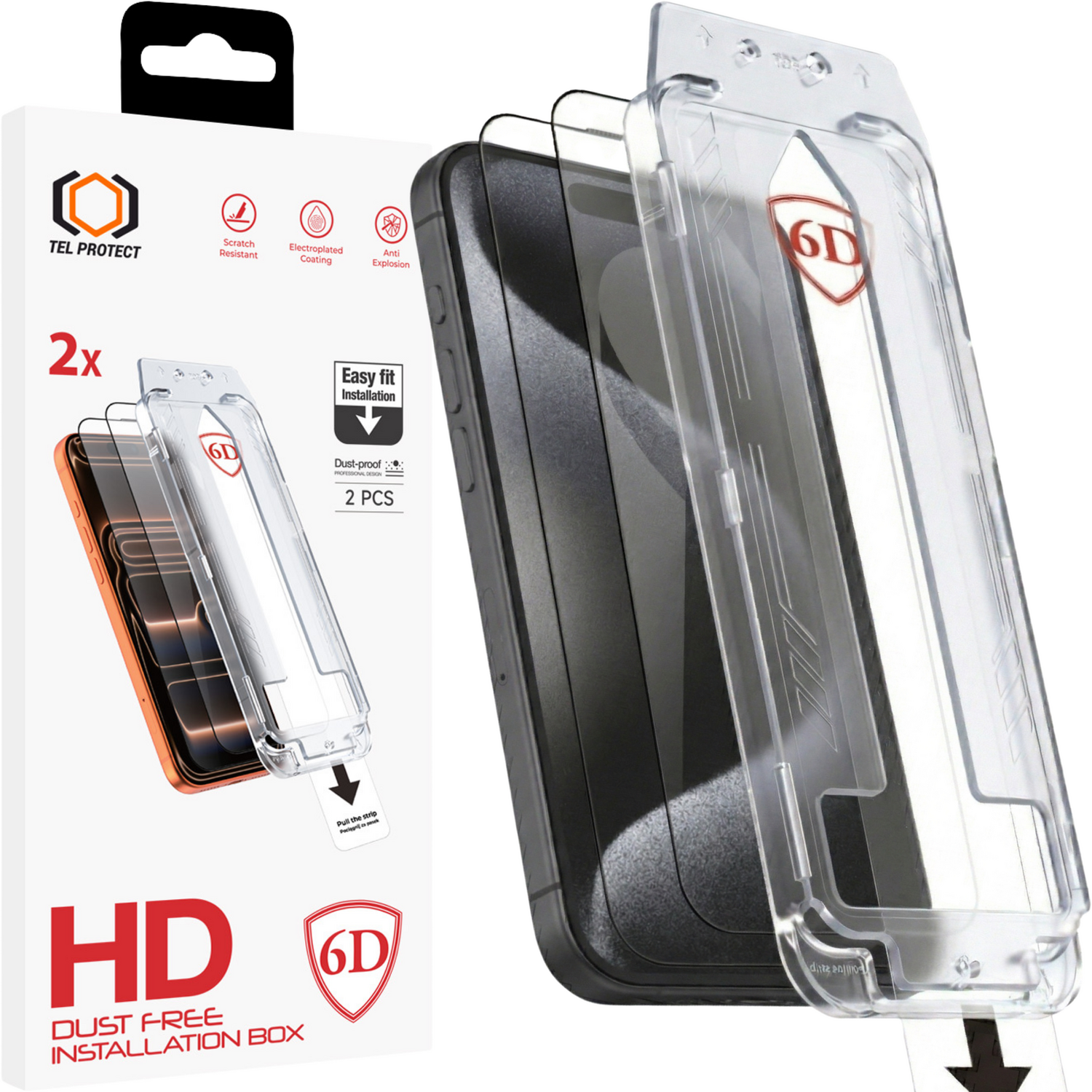 Tel Protect Dust-Free Easy Fit Full Glue 6D grūdintas stiklas skirtas Iphone 15 Pro juodas - 2 vnt.