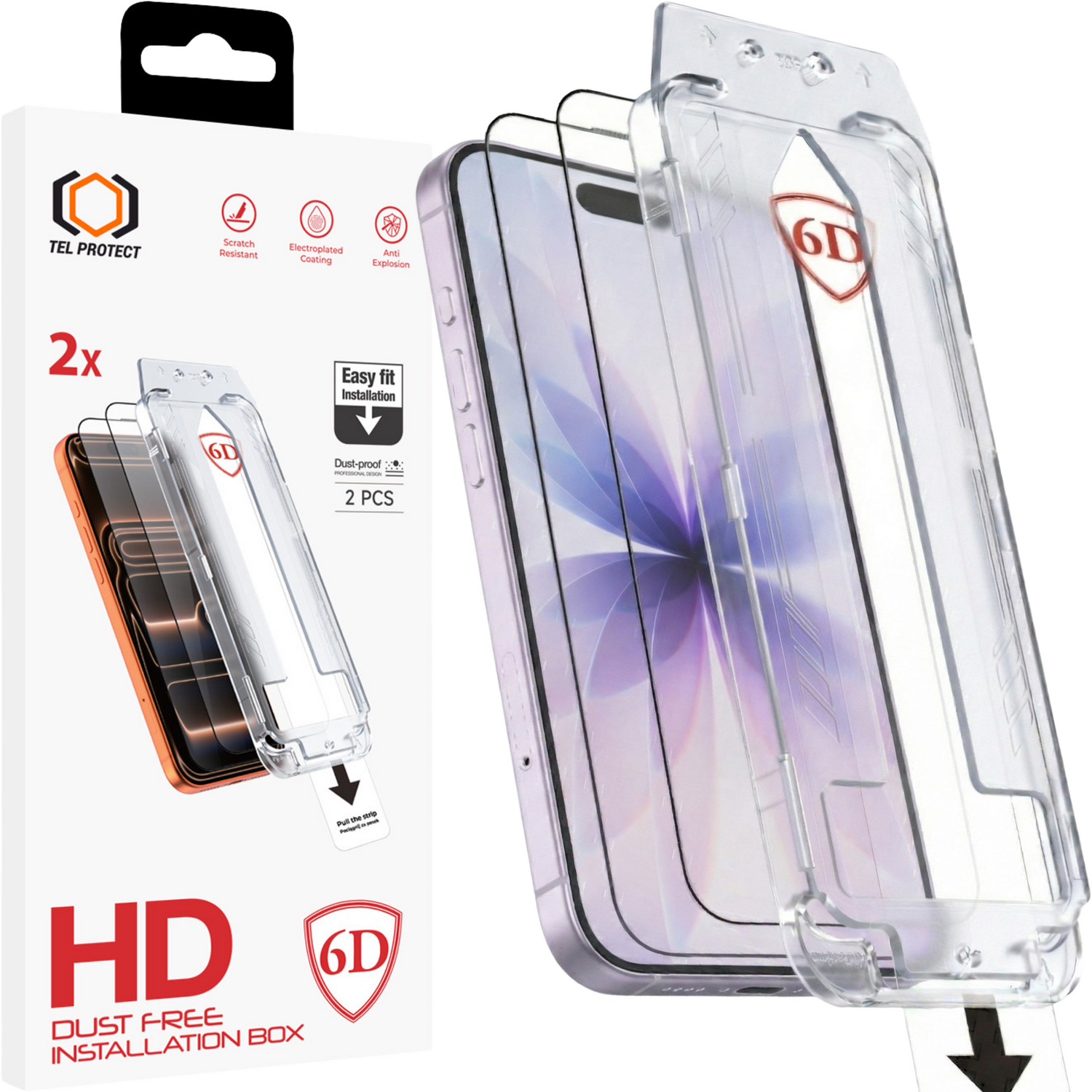Tel Protect Dust-Free Easy Fit Full Glue 6D grūdintas stiklas skirtas Iphone 16 Pro/17 juodas - 2 vnt.
