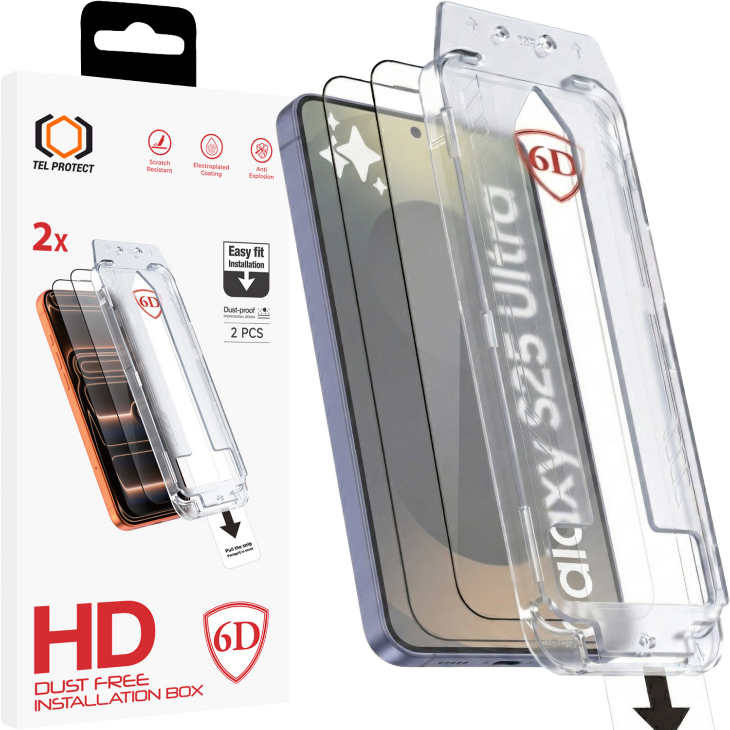 Tel Protect Dust-Free Easy Fit Full Glue 6D grūdintas stiklas skirtas Samsung Galaxy S25 juodas (su piršto atspaudo atrakinimu) - 2 vnt.