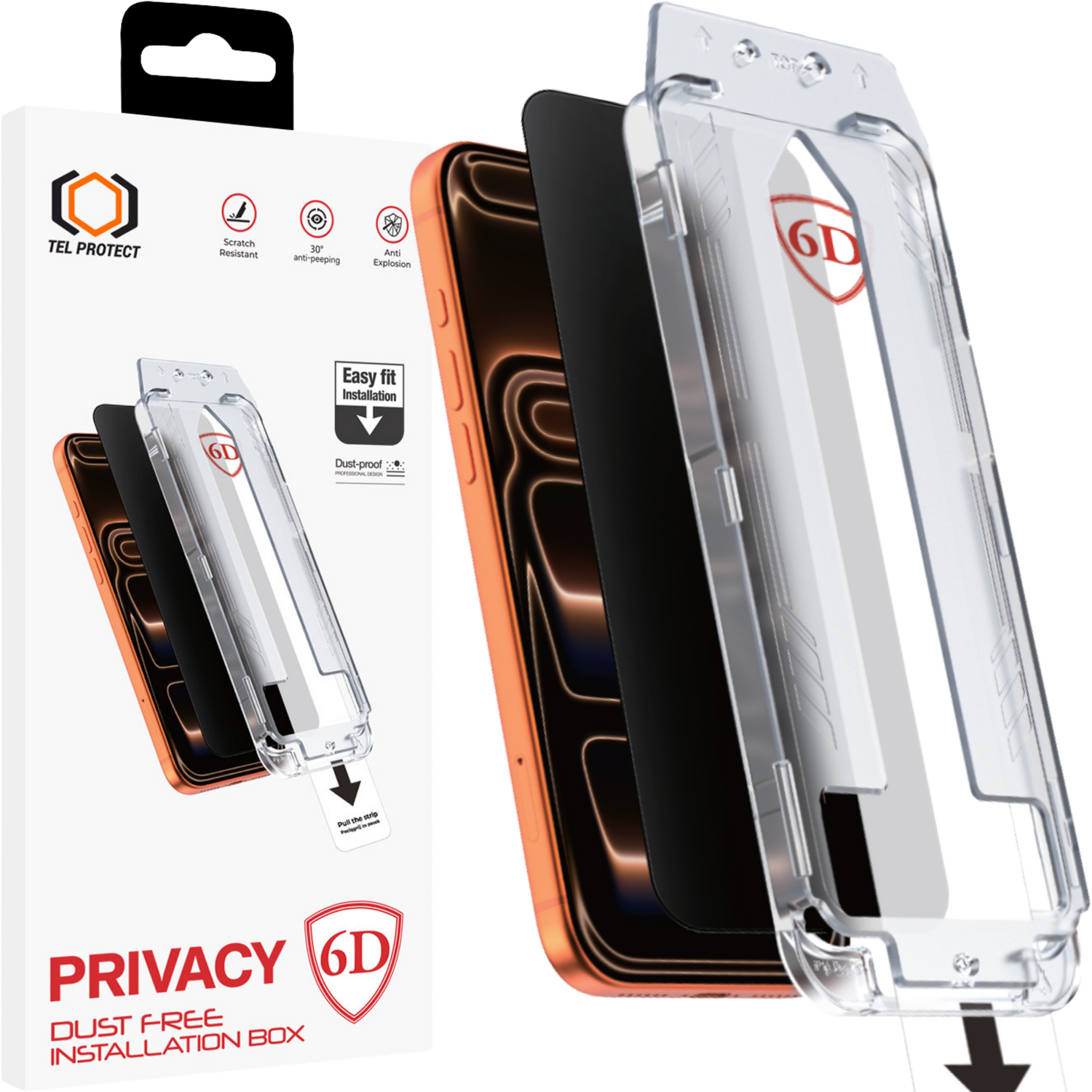 Tel Protect Dust-Free Easy Fit Privacy Full Glue 6D grūdintas stiklas skirtas Iphone 17 Pro juodas
