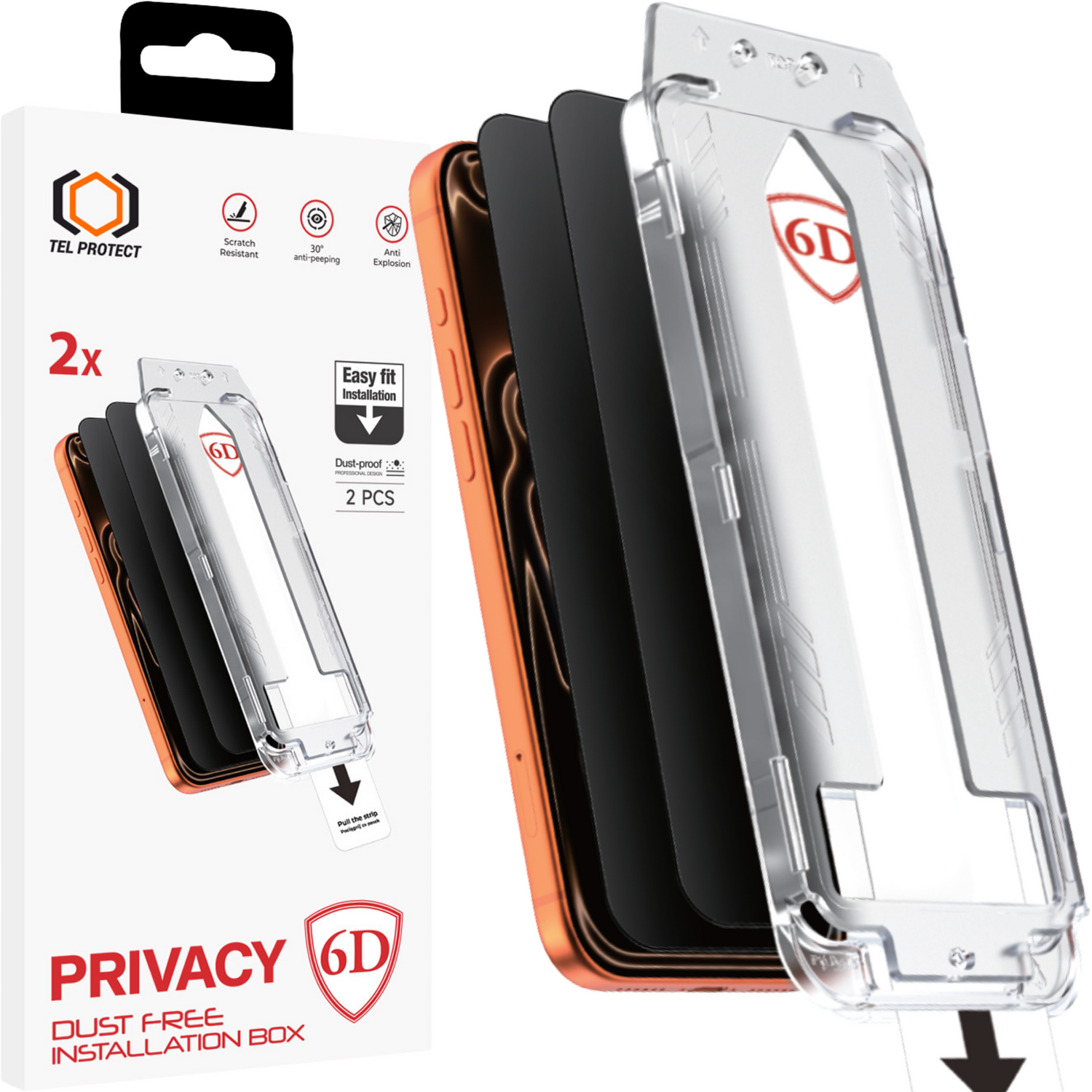 Tel Protect Dust-Free Easy Fit Privacy Full Glue 6D grūdintas stiklas skirtas Iphone 17 Pro Max juodas - 2 vnt.