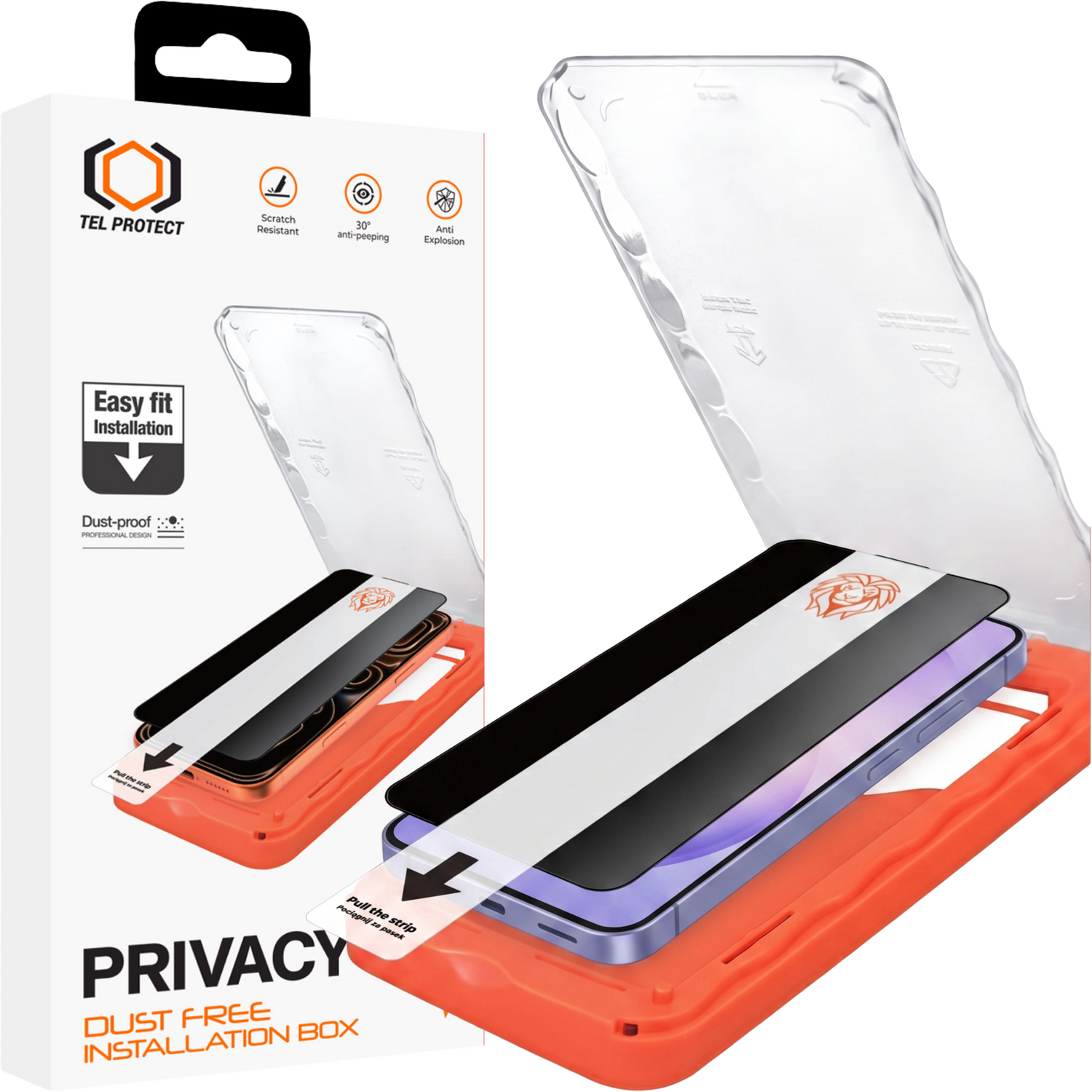 Tel Protect Dust-Free Easy Fit Privacy Titan grūdintas stiklas, skirtas Samsung Galaxy S26 Plus juodas (su piršto atspaudo atrakinimu)