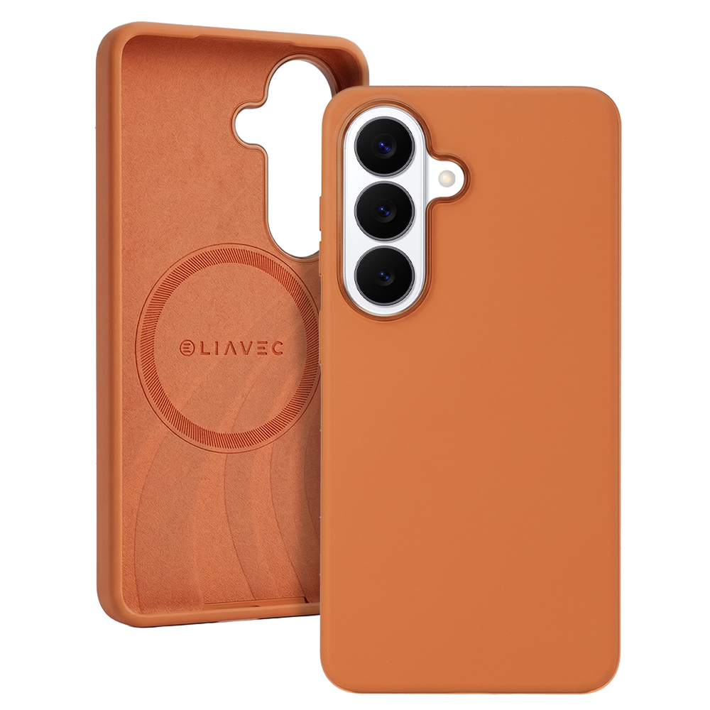 Liavec Silky dėklas su metaliniu kameros rėmeliu, skirtas Samsung Galaxy S26 oranžinis