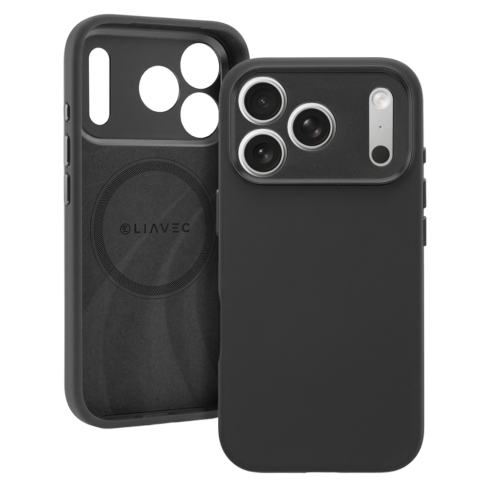 Liavec Silk Shield dėklas su metaliniu kameros rėmeliu, skirtas Iphone 17 Pro Max juodas