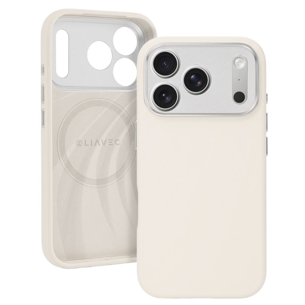 Liavec Silk Shield dėklas su metaliniu kameros rėmeliu, skirtas Iphone 17 Pro Max smėlio spalvos