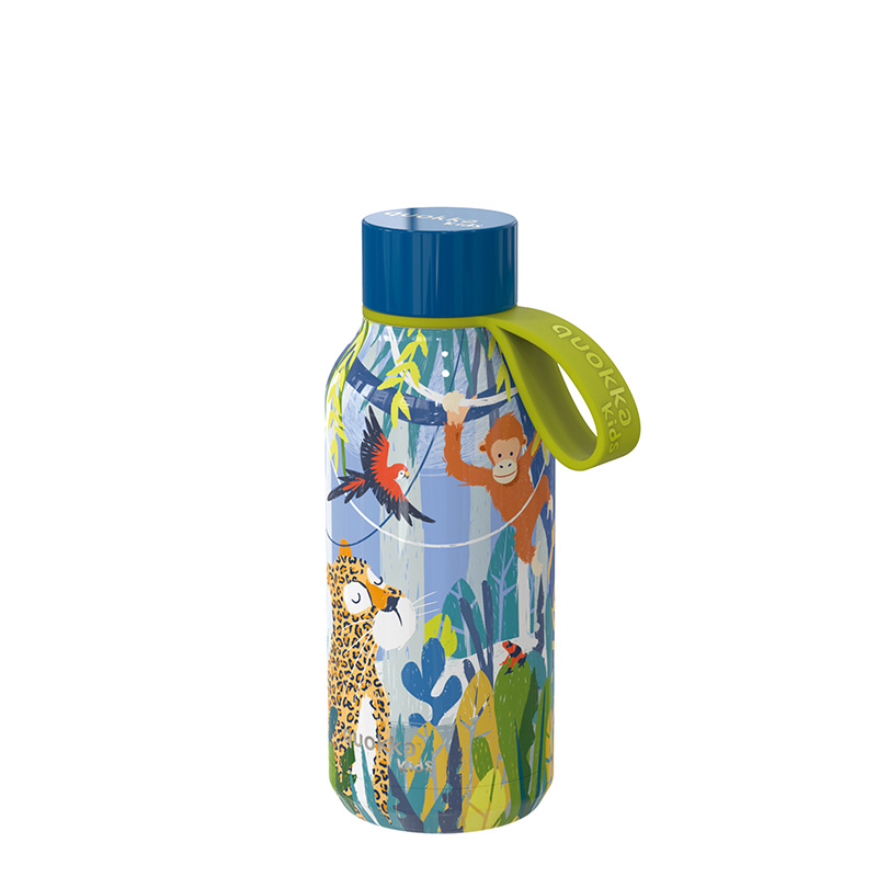 Quokka Solid Kids with Strap nerūdijančiojo plieno termo gertuvė, 330 ml, Jungle