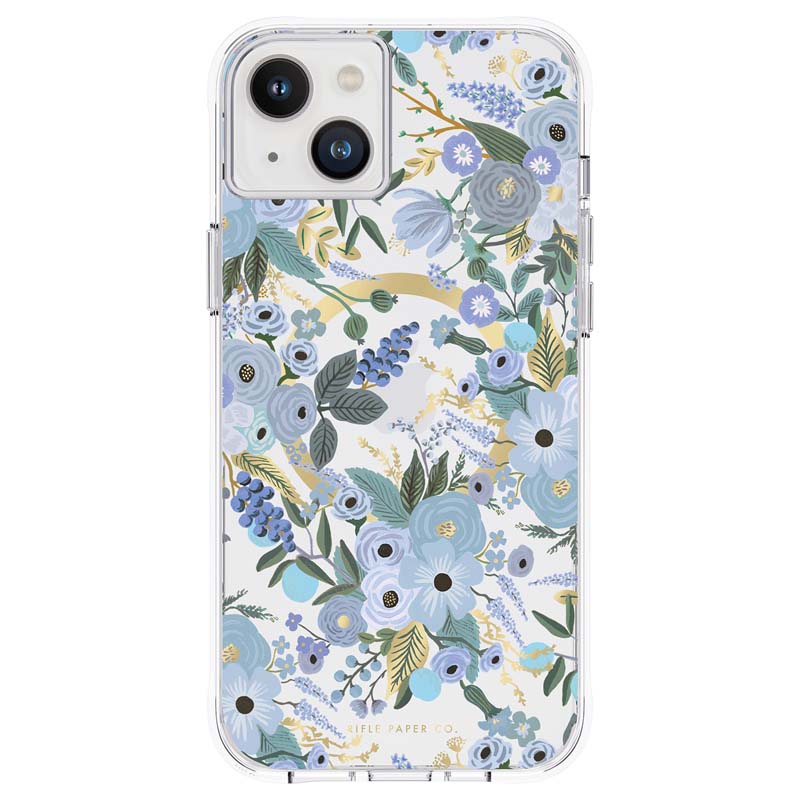 Rifle Paper Clear MagSafe dėklas, skirtas iPhone 14 Plus, „Garden Party Blue“ rašto