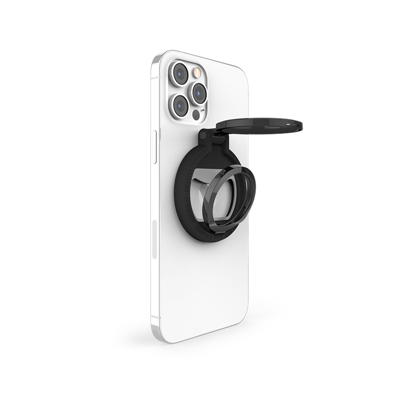 STM MagLoop 3-in-1 MagSafe priedas, skirtas iPhone: piršto kilpa, atrama ir butelių atidarytuvas, juodas