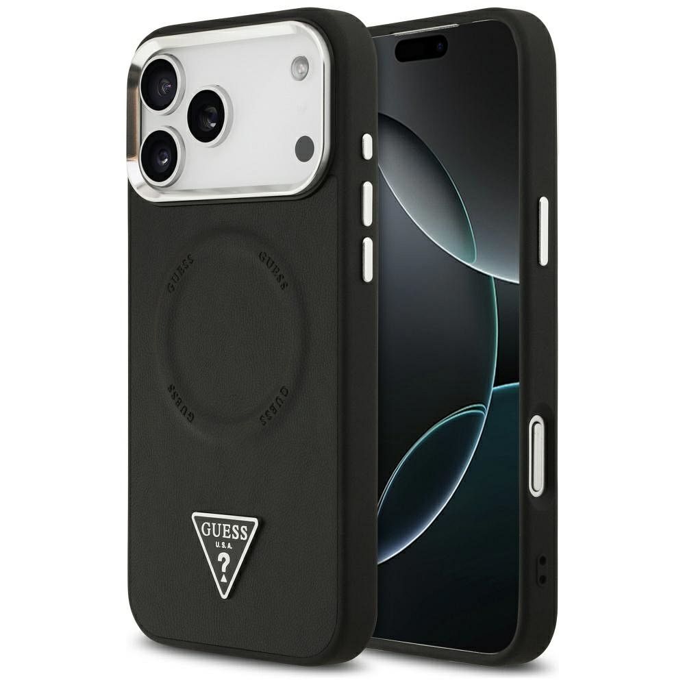 Guess Trikampio logotipo magnetinis dėklas iPhone 17 Pro - juodas