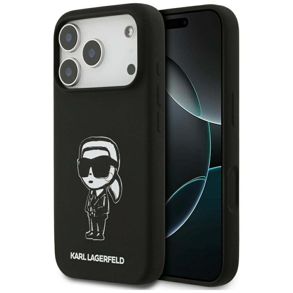 KARL LAGERFELD dėklas telefonui IPHONE 17 Pro suderinamas su Magnetine KLHMP17LSKIGROK (Silicone W/ KL Sketch & Logo) juodas