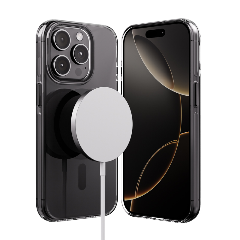 Crong Clear MAG Pro MagSafe dėklas, skirtas iPhone 15 Pro, juodas
