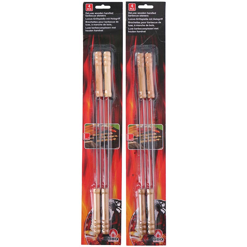 Nerūdijančiojo plieno BBQ iešmai kepsninei su medinėmis rankenomis, 38 cm, 4 vnt.