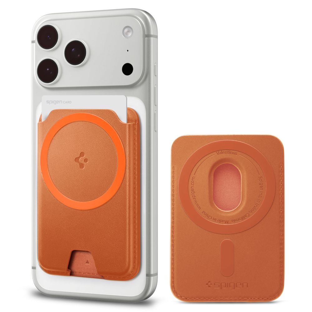 Spigen Valentinus MagFit+ magnetinis „MagSafe“ kortelių dėklas telefonui – oranžinis