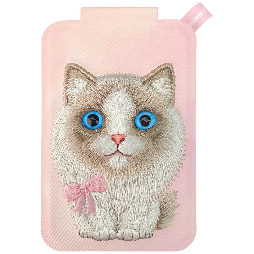 Nimmy New Big-Eye Cute Pets 2.0 Cat magnetinis „MagSafe“ kortelių dėklas telefonui su stovu – rožinis
