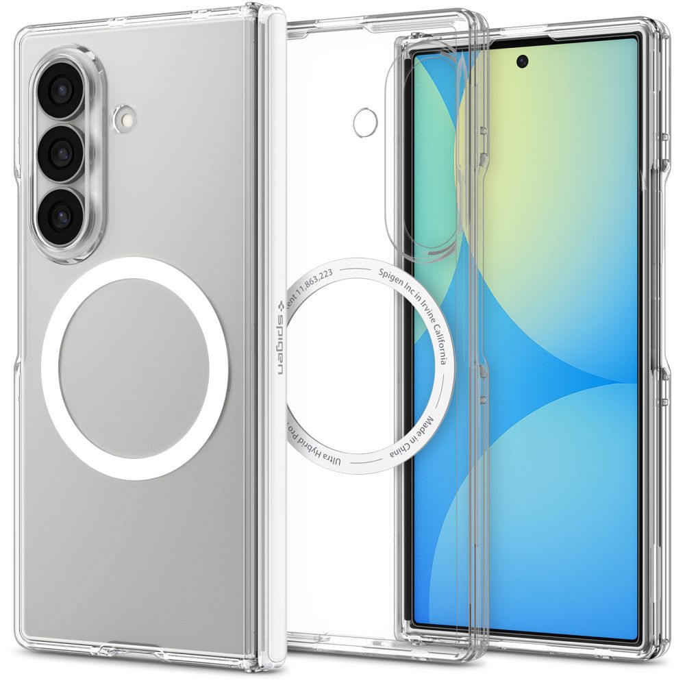 Spigen Ultra Hybrid Pro MagSafe dėklas, skirtas Samsung Galaxy Z Fold8 Ultra – skaidrus ir baltas