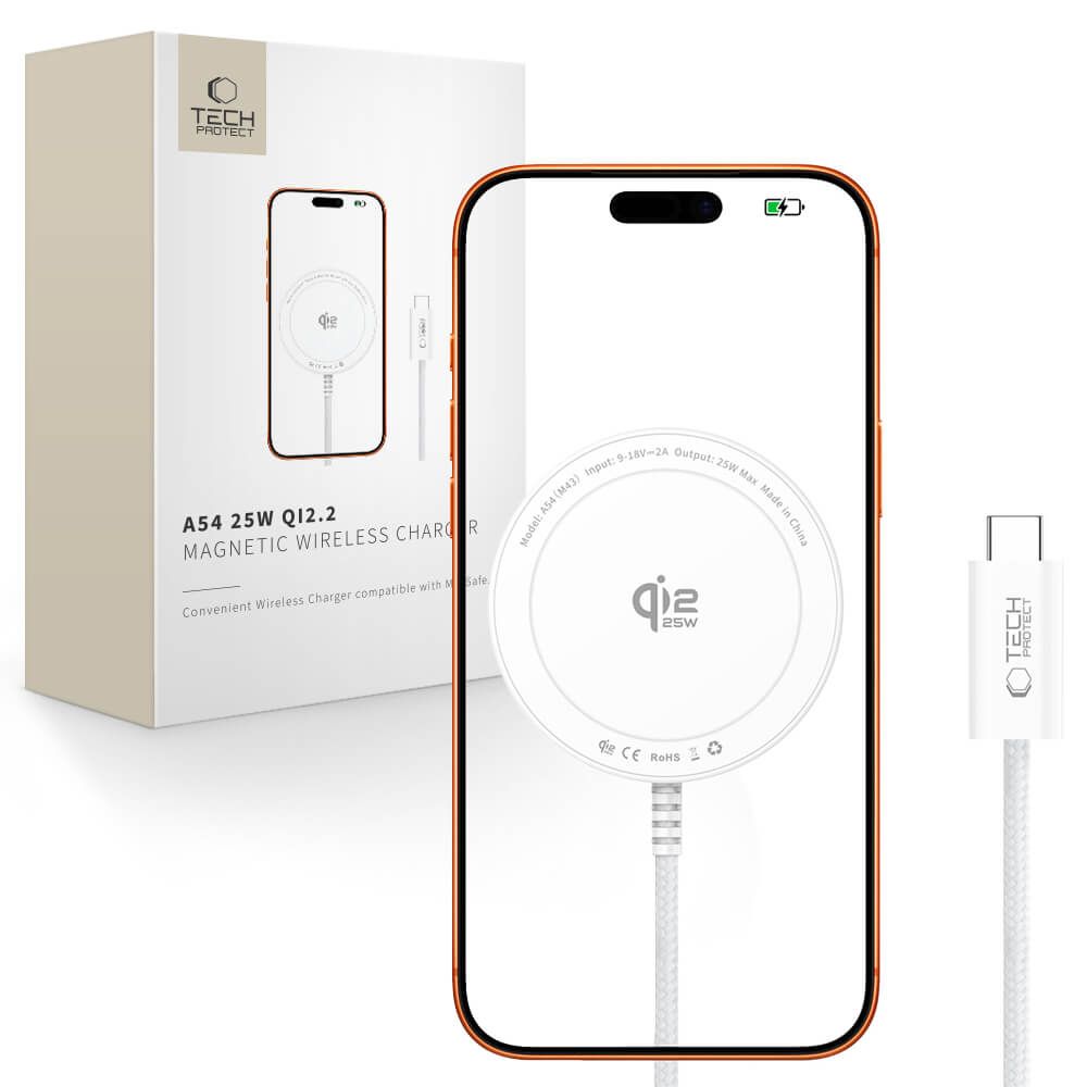 „Tech-Protect A54 MagSafe Qi2.2“ 25 W belaidis įkroviklis – baltas