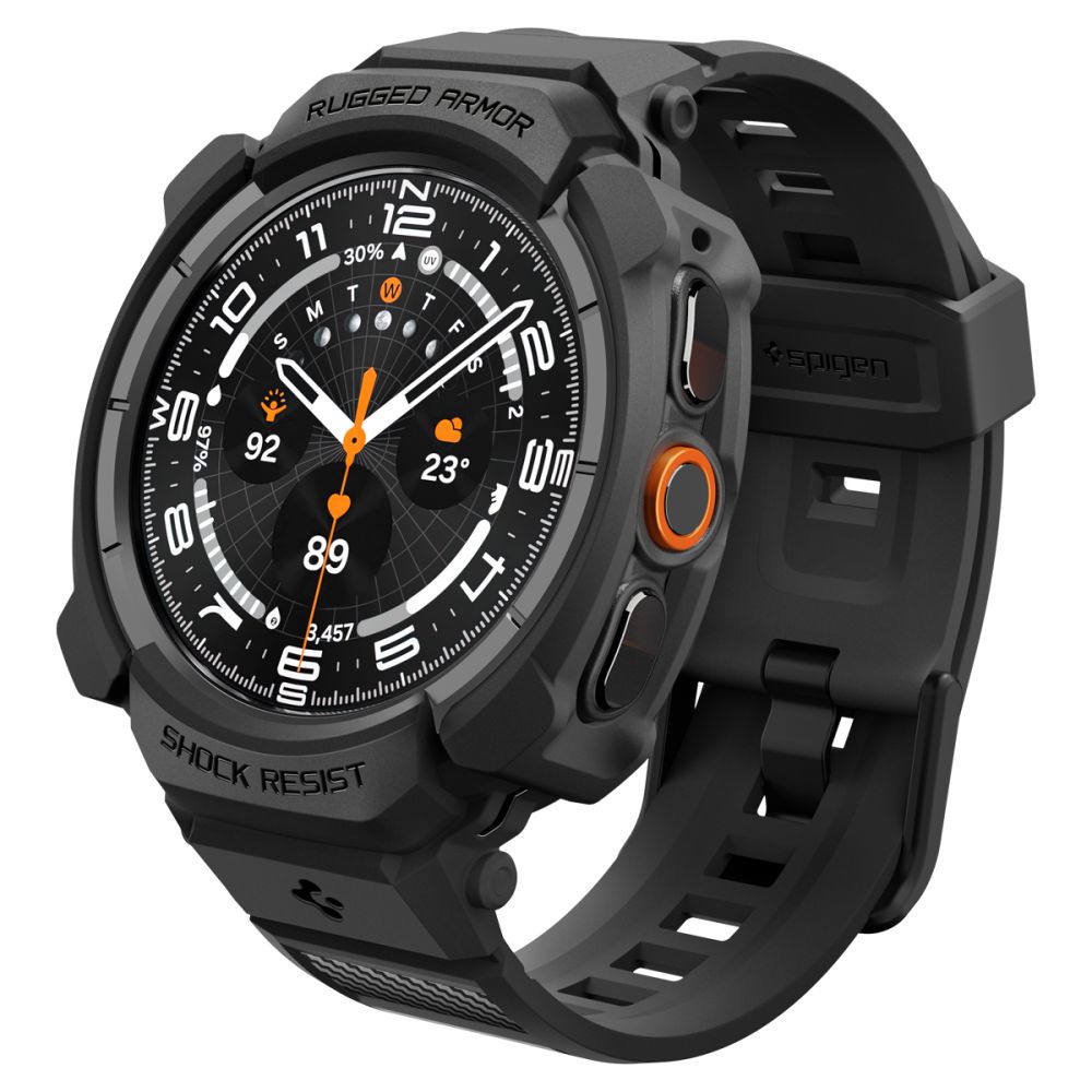 „Spigen Rugged Armor Pro“ dėklo ir dirželio rinkinys, skirtas „Samsung Galaxy Watch Ultra 2 (2026)“ 47 mm – matinis juodas