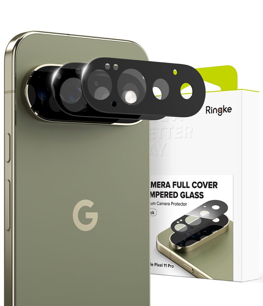 Ringke Tempered Glass kameros objektyvų apsauga, skirta „Google Pixel 11 Pro“, 2 vnt. – juoda