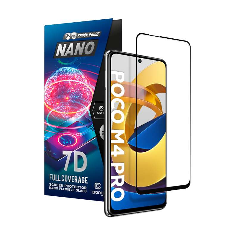 Crong 7D Nano Flexible Glass 9H visą ekraną dengiantis hibridinis apsauginis stiklas, skirtas Xiaomi POCO M4 Pro 5G