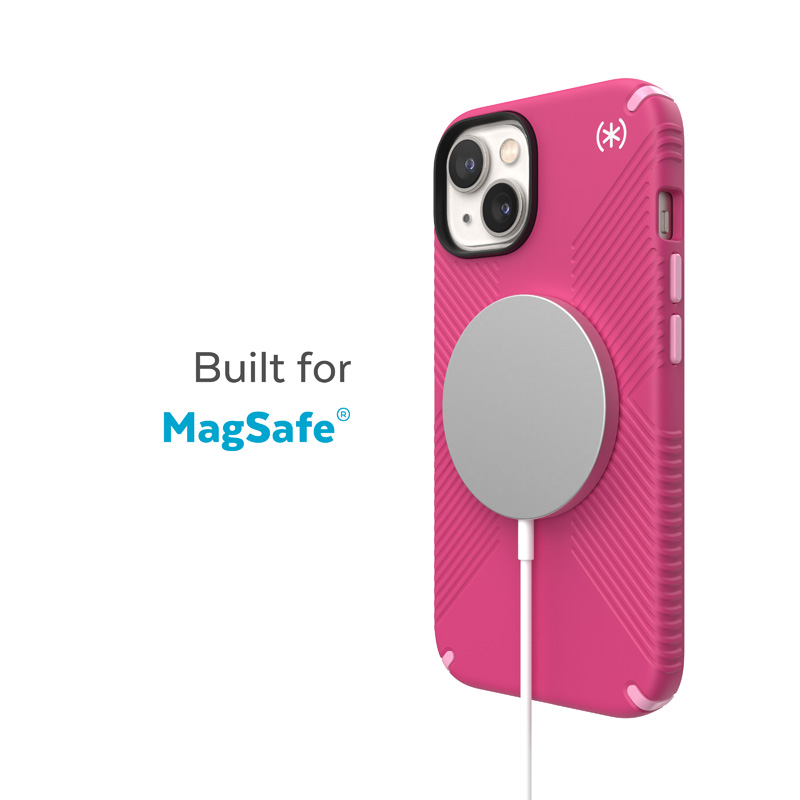 Speck Presidio2 Grip MagSafe case for iPhone 14 Plus, with non-slip grip, Digital Pink / Blossom Pink / White