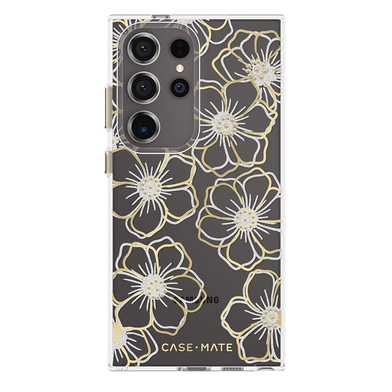 Case-Mate Floral Gems dėklas, skirtas Samsung Galaxy S24 Ultra, aukso spalvos