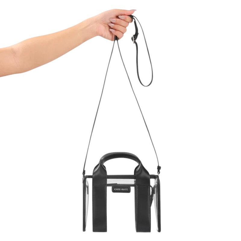 Case-Mate Micro Tote Bag vandeniui atsparus krepšys per petį, Midnight Black / Clear