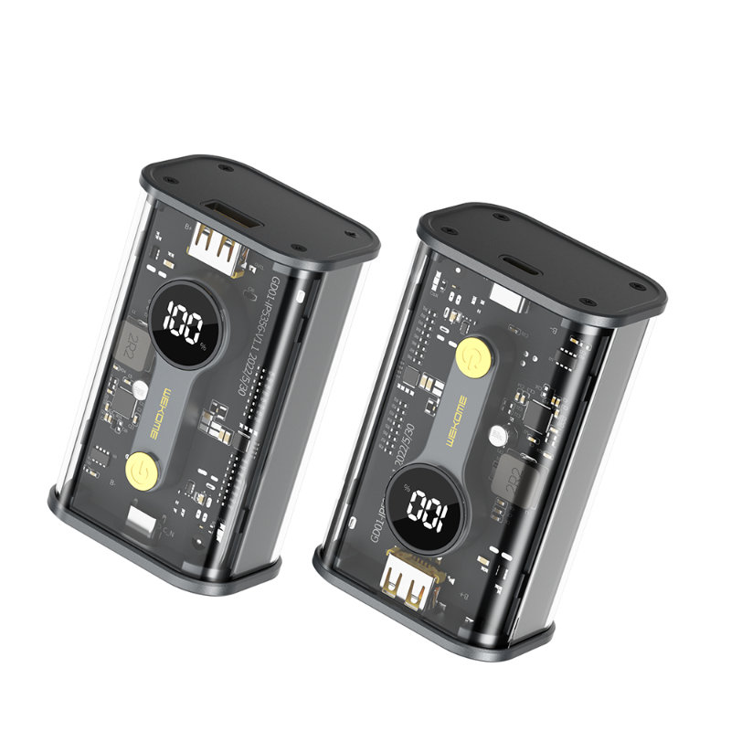 WEKOME WP-333 Vanguard Series išorinė baterija, 10000 mAh, PD 20 W + QC 22,5 W, juoda ir skaidri