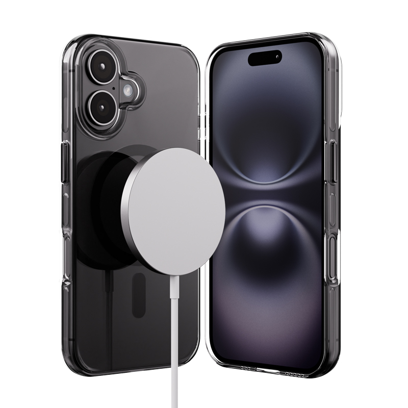 Crong Clear MAG Pro MagSafe dėklas, skirtas iPhone 16, juodas