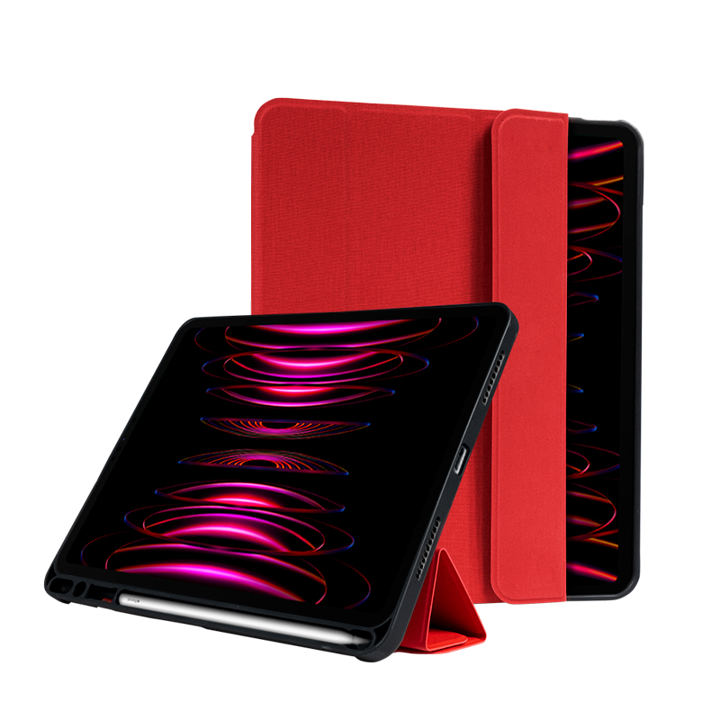 Crong FlexFolio atverčiamas dėklas, skirtas iPad Air 11" (2026–2024) / iPad Air 10.9" (5-osios / 4-osios kartos) / iPad Pro 11" (2022–2021), su Apple Pencil laikikliu, raudonas