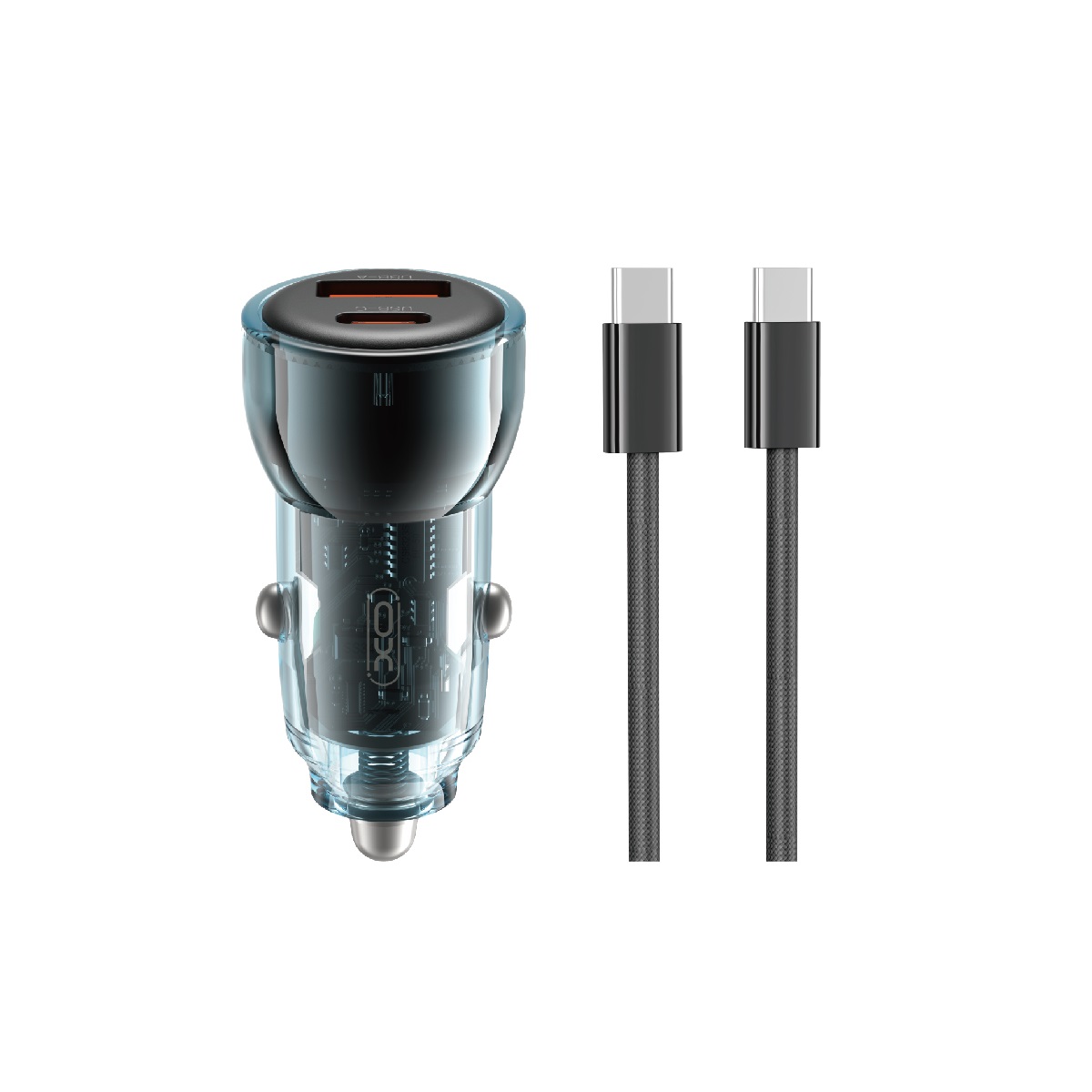 XO car charger CC60 60W 1x USB 1x USB-C blue + USB-C - USB-C cable