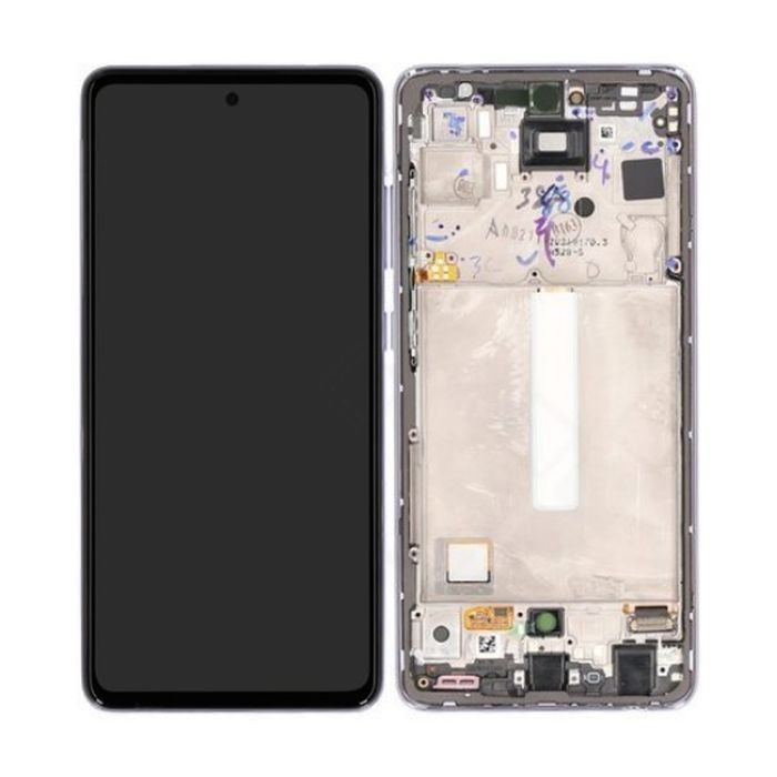 Ekranas Samsung A528 A52S 2021 su lietimui jautriu stikliuku ir rėmeliu Awesome Purple/Violet originalus (used Grade C)