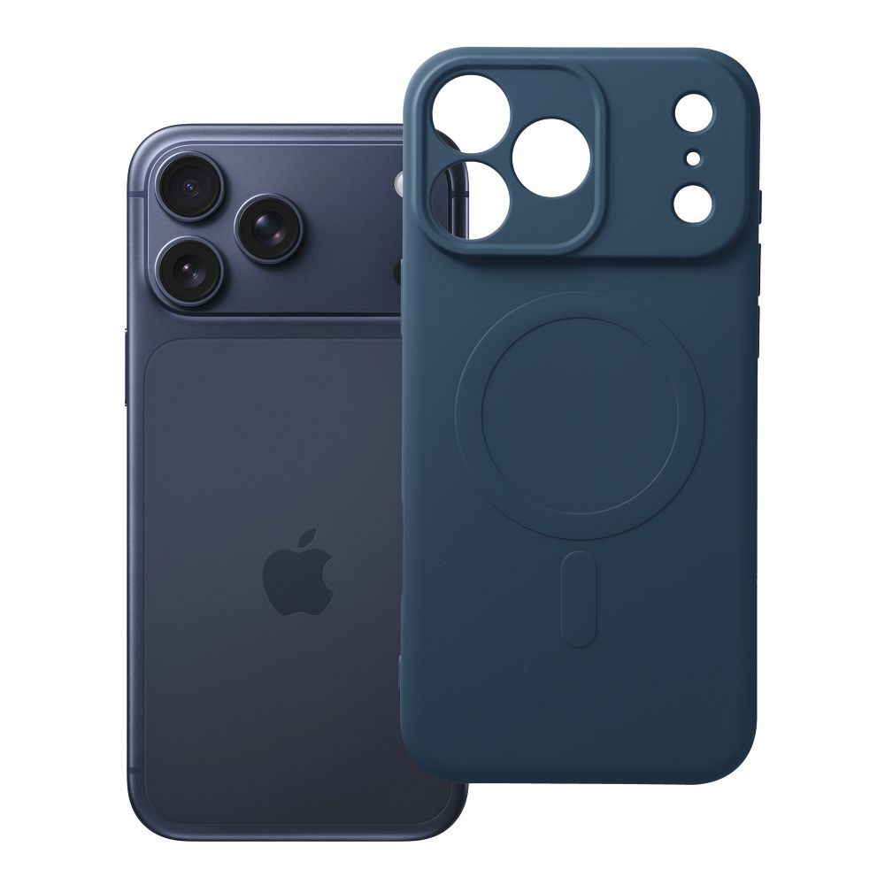 Silikoninis „Mag Cover“ dėklas, skirtas „iPhone 17 Pro Max / 18 Pro Max“, suderinamas su „MagSafe“, su kameros apsauga – tamsiai mėlynas
