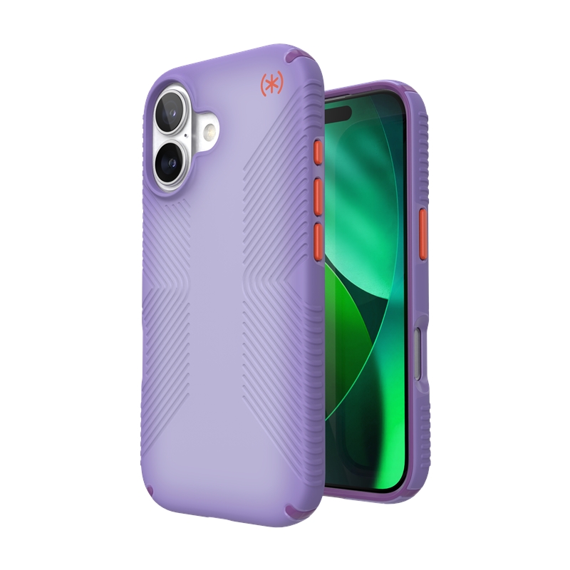 Speck Presidio Lux Grip MagSafe dėklas, skirtas iPhone 17, „Purple Fade / Magic Purple / New Poppy“ spalvos