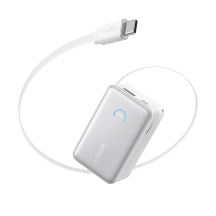 Anker Nano A1638H21 – 10000 mAh 45 W išorinė baterija su ištraukiamu USB-C laidu, balta