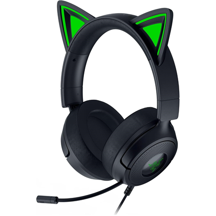Juodos laidinės ant ausų dedamos žaidimų ausinės su mikrofonu Razer Kraken Kitty V3 X