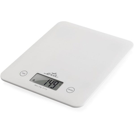 ETA Lori ETA277790000 – skaitmeninės virtuvinės svarstyklės, didžiausia apkrova 5 kg, 1 g padala, LCD, baltos
