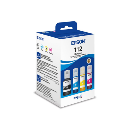 Epson 112 – EcoTank 4 spalvų rašalo buteliukų rinkinys: juoda, žydra, geltona ir purpurinė