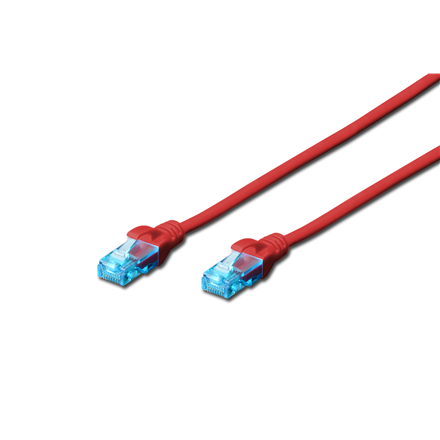 Digitus CAT 5e U-UTP Patch cord PVC AWG 26/7 Boots with kink protection, strain relief and latch protection Red 0.5 m Modular RJ45 (8/8) plug