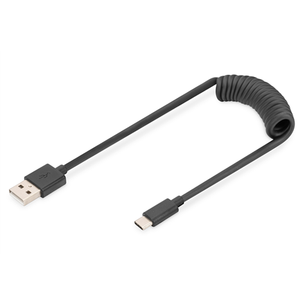 Digitus USB 2.0 Type A to USB C Spiral Cable AK-300430-006-S USB-A to USB-C USB 2.0 Type A, plug USB C, plug