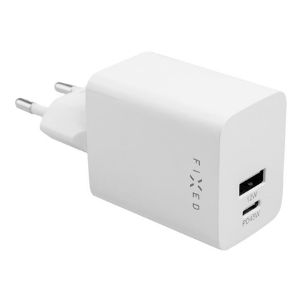 FIXED Mini FIXC45M-CU-WH – USB-C/USB-A kelioninis įkroviklis, 45 W, baltas