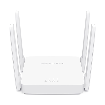 Mercusys AC10 AC1200 dviejų dažnių belaidis maršrutizatorius, 802.11ac, 300 + 867 Mbit/s, 2 × 10/100 Mbit/s RJ-45, be Mesh ir mobiliojo ryšio modemo, su MU-MIMO, 4 fiksuotos antenos