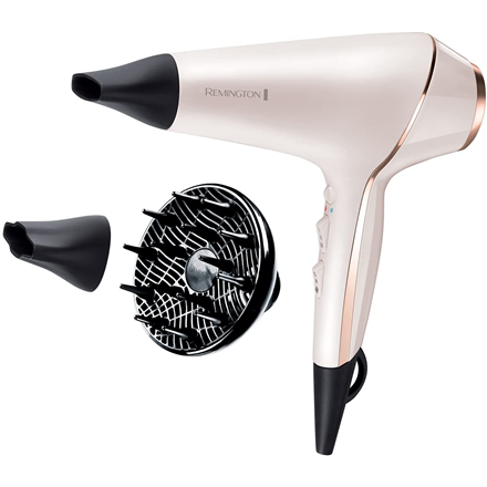 Remington ProLuxe AC9140 – joninis plaukų džiovintuvas, 2400 W, 3 temperatūros režimai, difuzorius, baltas, auksinis ir juodas